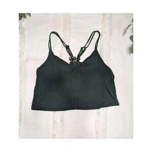 Aerie Cropped Top Lace Back Tank in Dark Green